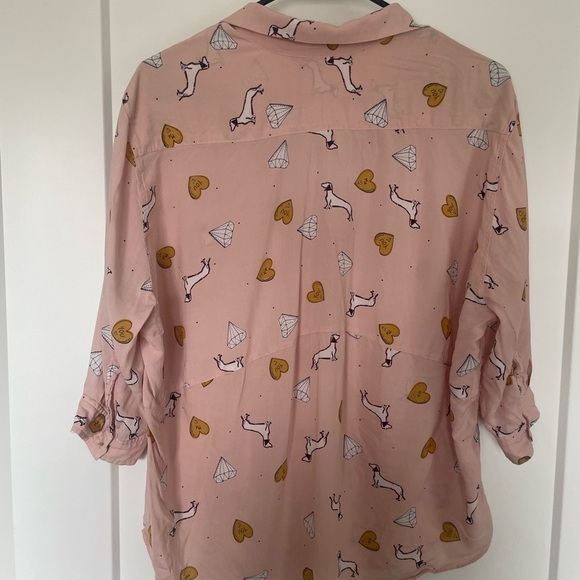 Zara Woman Pink Blouse with Dog, Heart & Diamond Print – Size M - Picture 2 of 4